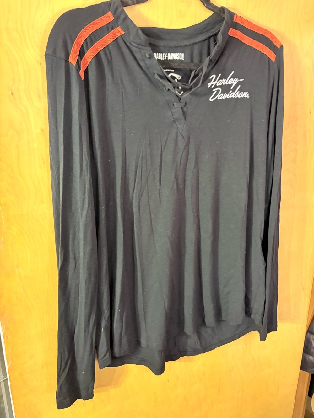 Harley-Davidson Black Long-Sleeve Lace-Up Shirt with Red Shoulder Stripes